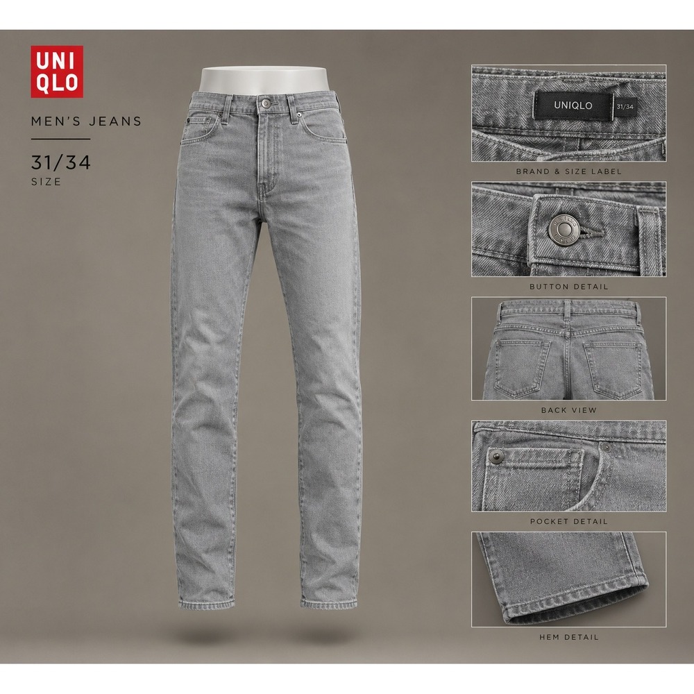 Uniqlo M19 Mens Slim Fit Jeans 31x34 Light Gray Stretch Denim 5-Pocket Styling